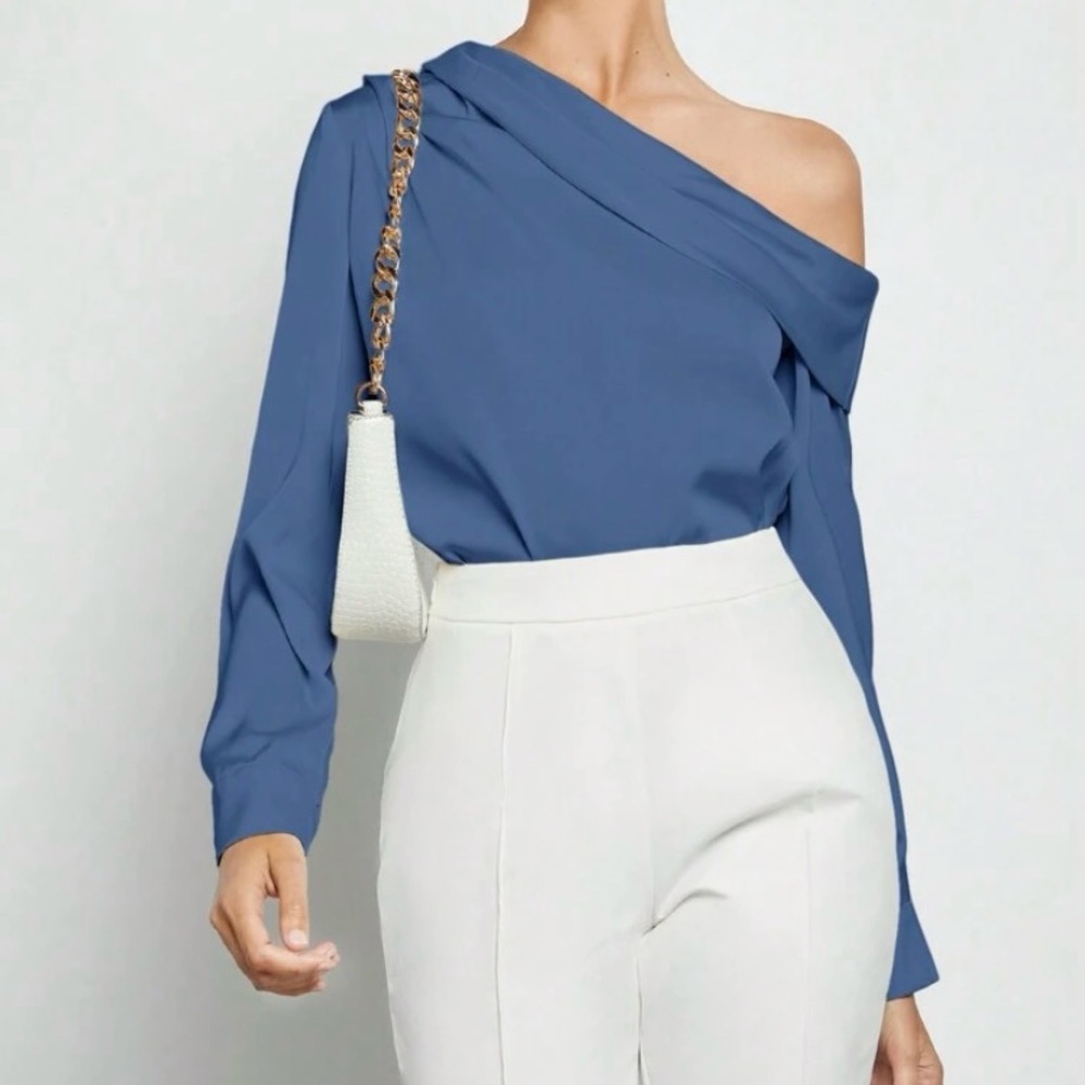 Elegant Blue Off-Shoulder Women's Top